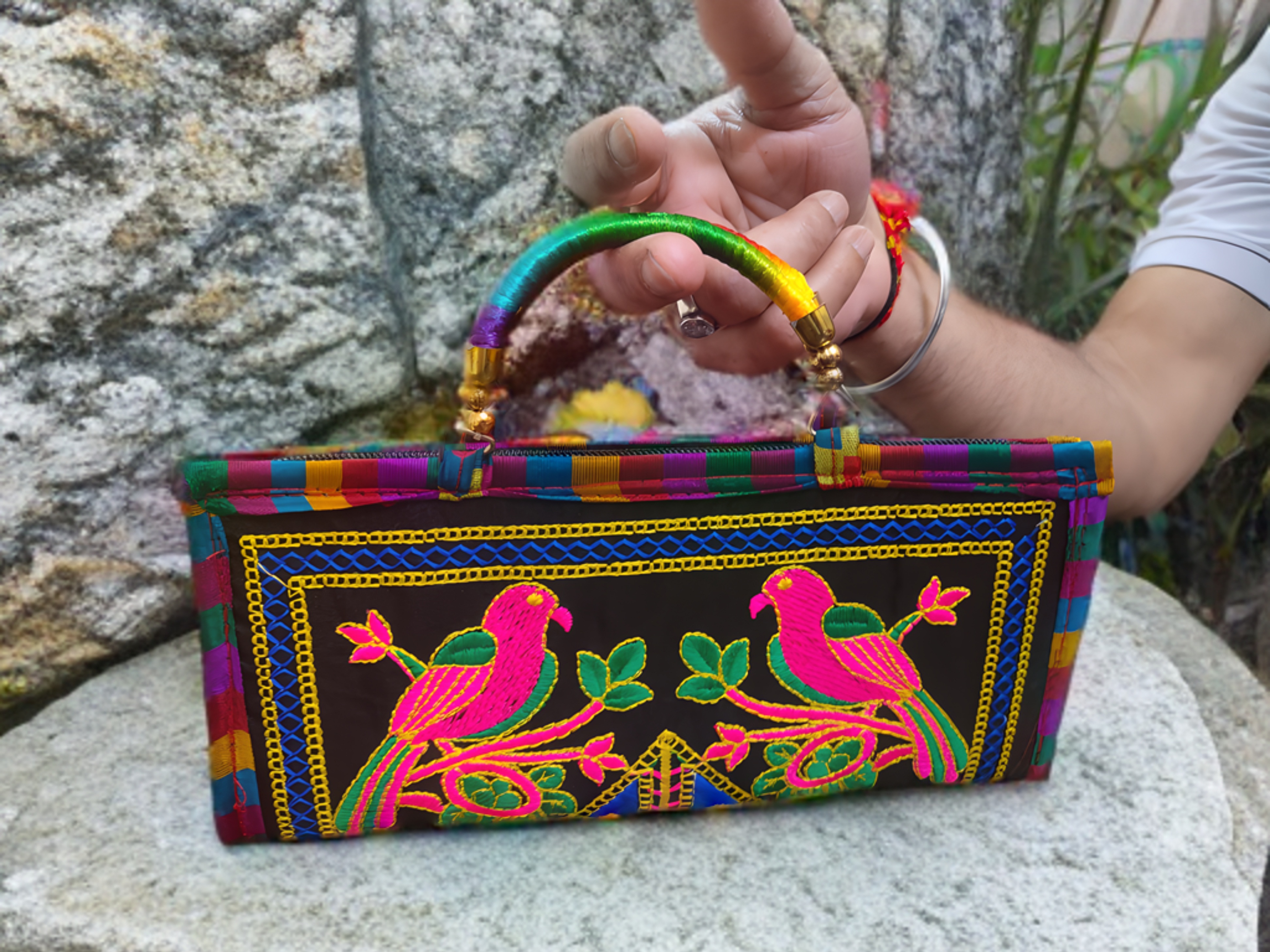 Handcrafted Kutchi Embroidered Clutch Handbag – Vibrance Edition