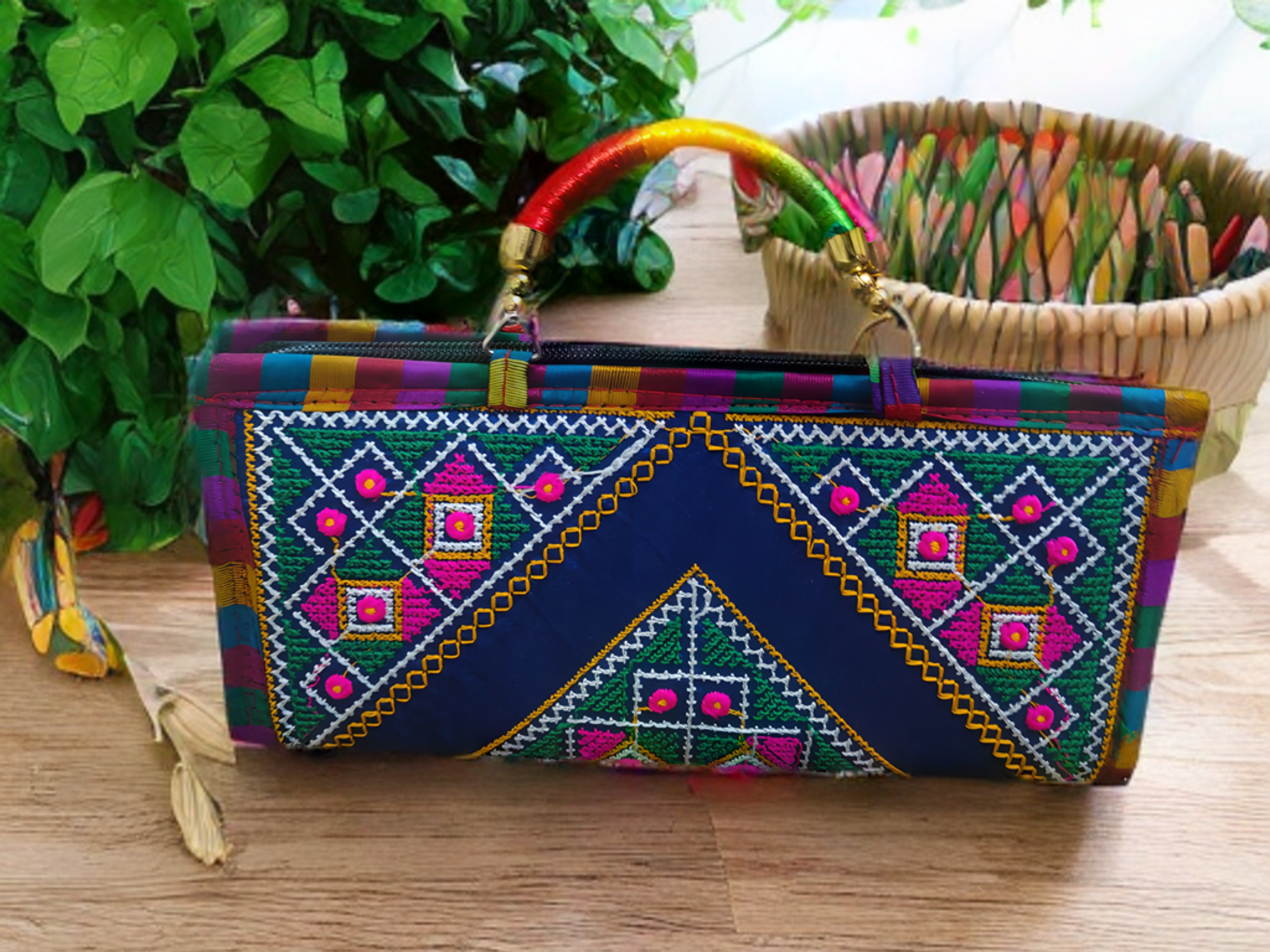 Handcrafted Kutchi Embroidered Clutch Handbag – Vibrance Edition