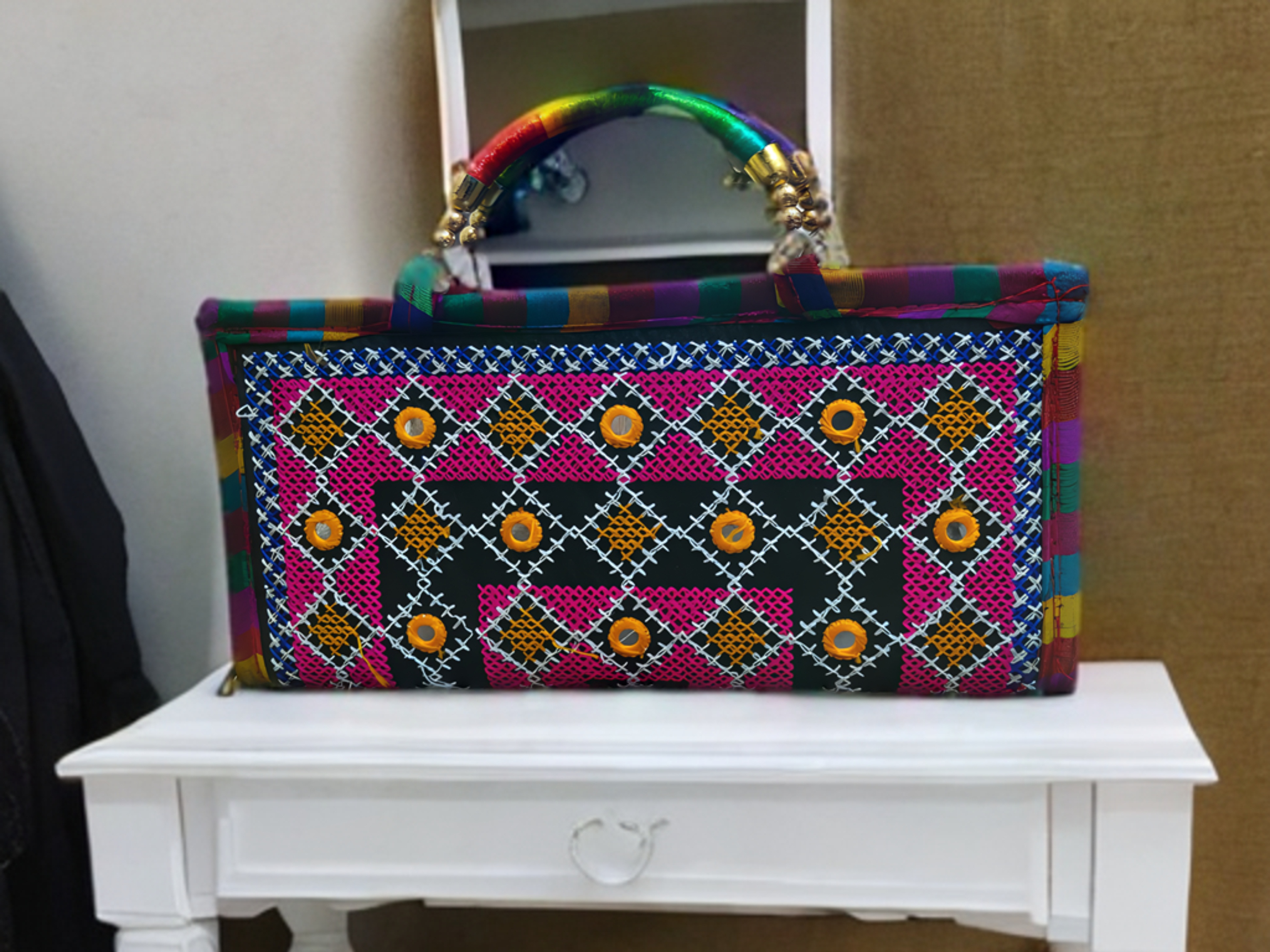 Handcrafted Kutchi Embroidered Clutch Handbag – Vibrance Edition