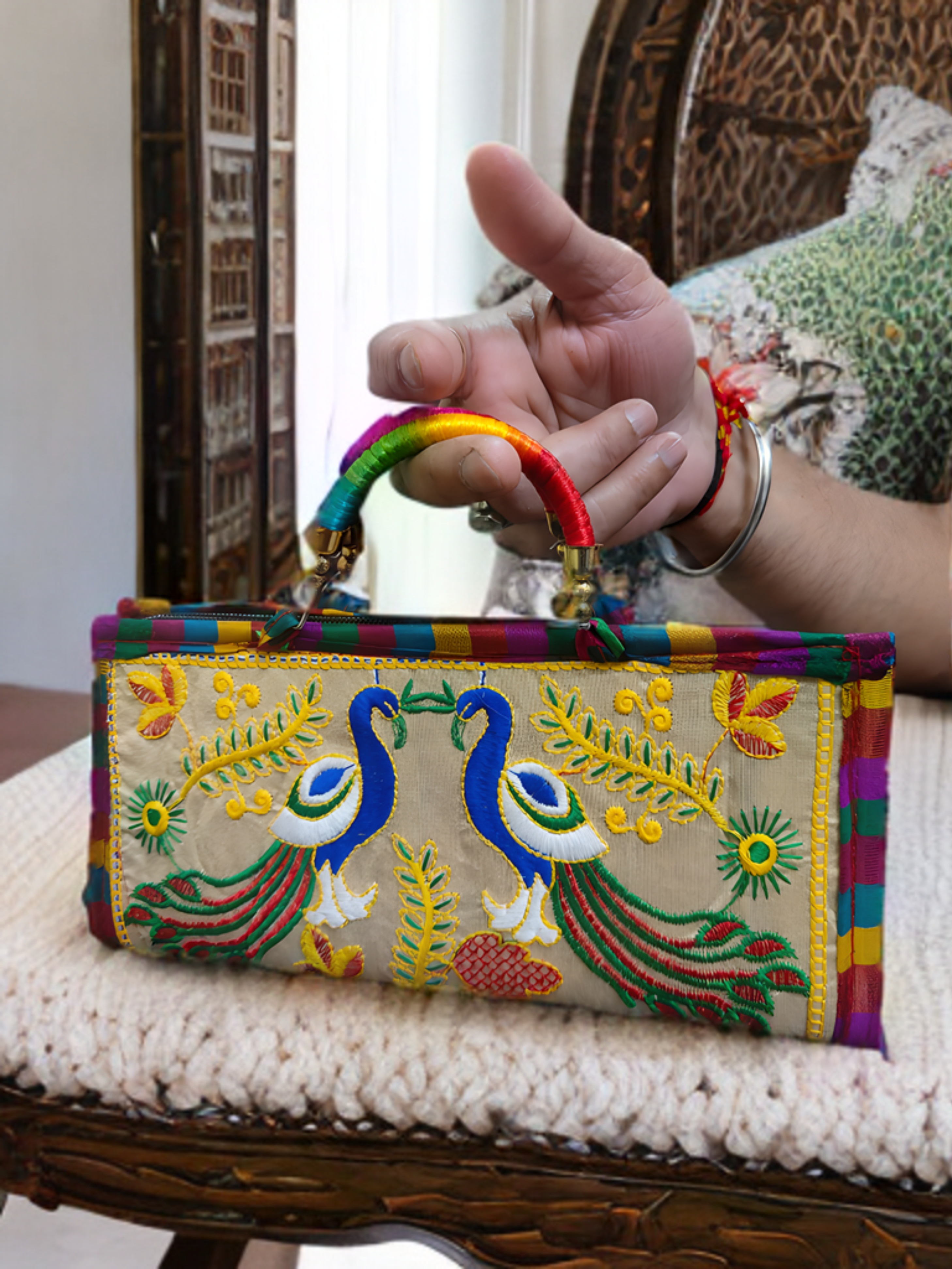 Handcrafted Kutchi Embroidered Clutch Handbag – Vibrance Edition