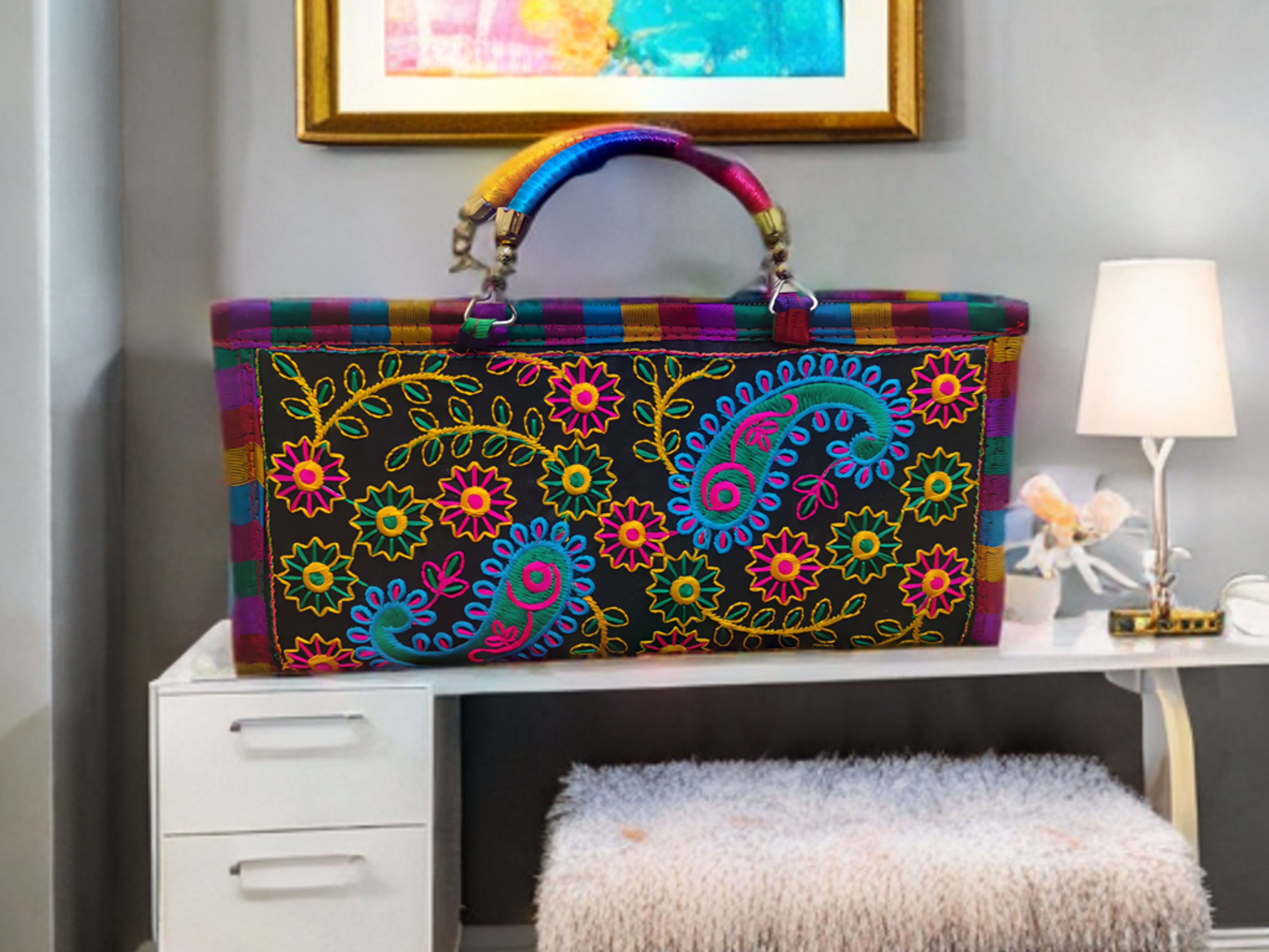 Handcrafted Kutchi Embroidered Clutch Handbag – Vibrance Edition