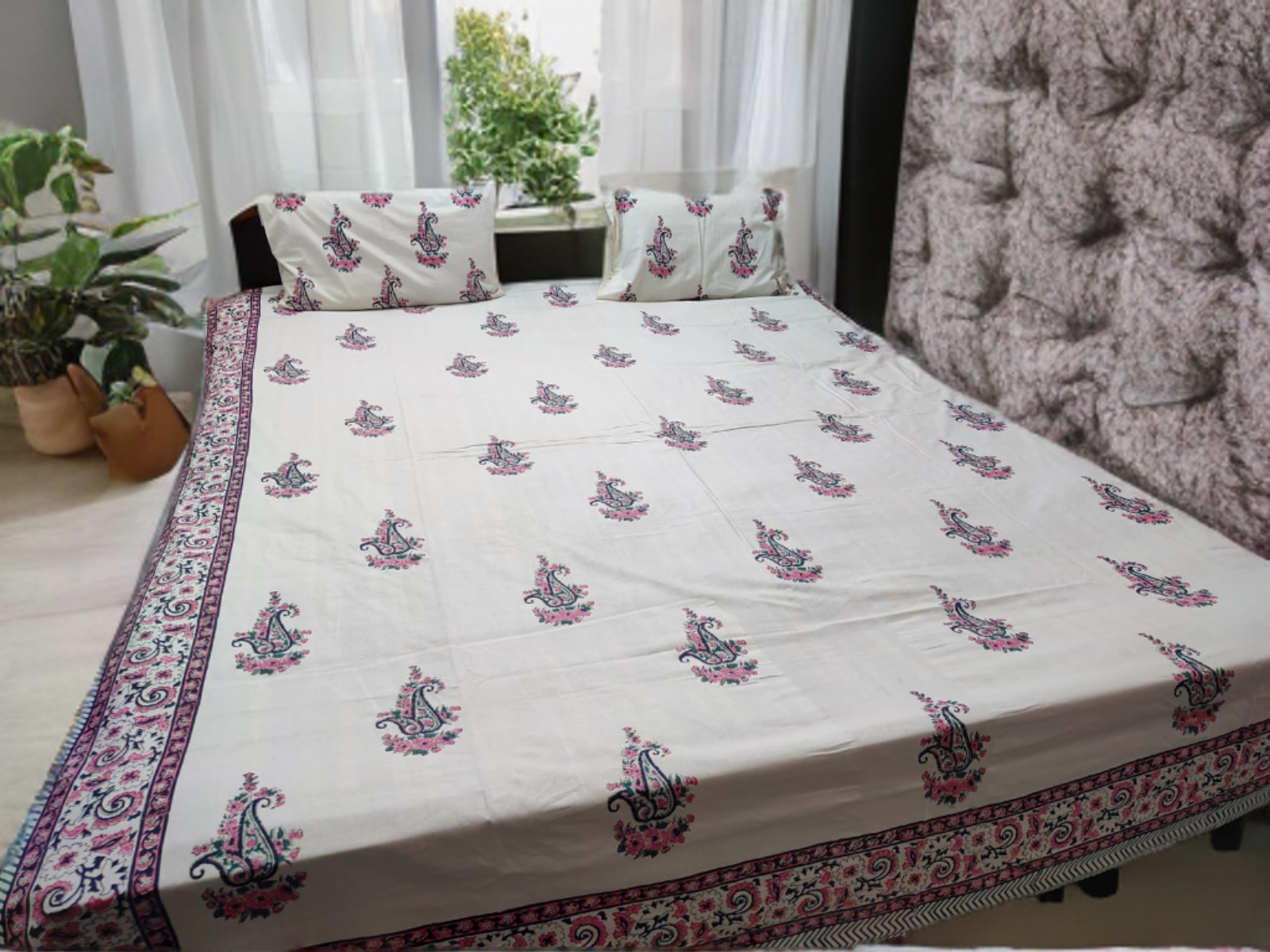 PURE COTTON JAIPUR HAND BLOCK PRINT DOUBLE BEDSHEET SETDOUBLE BED SHEET HAND BLOCK PRINT - WHITE  
