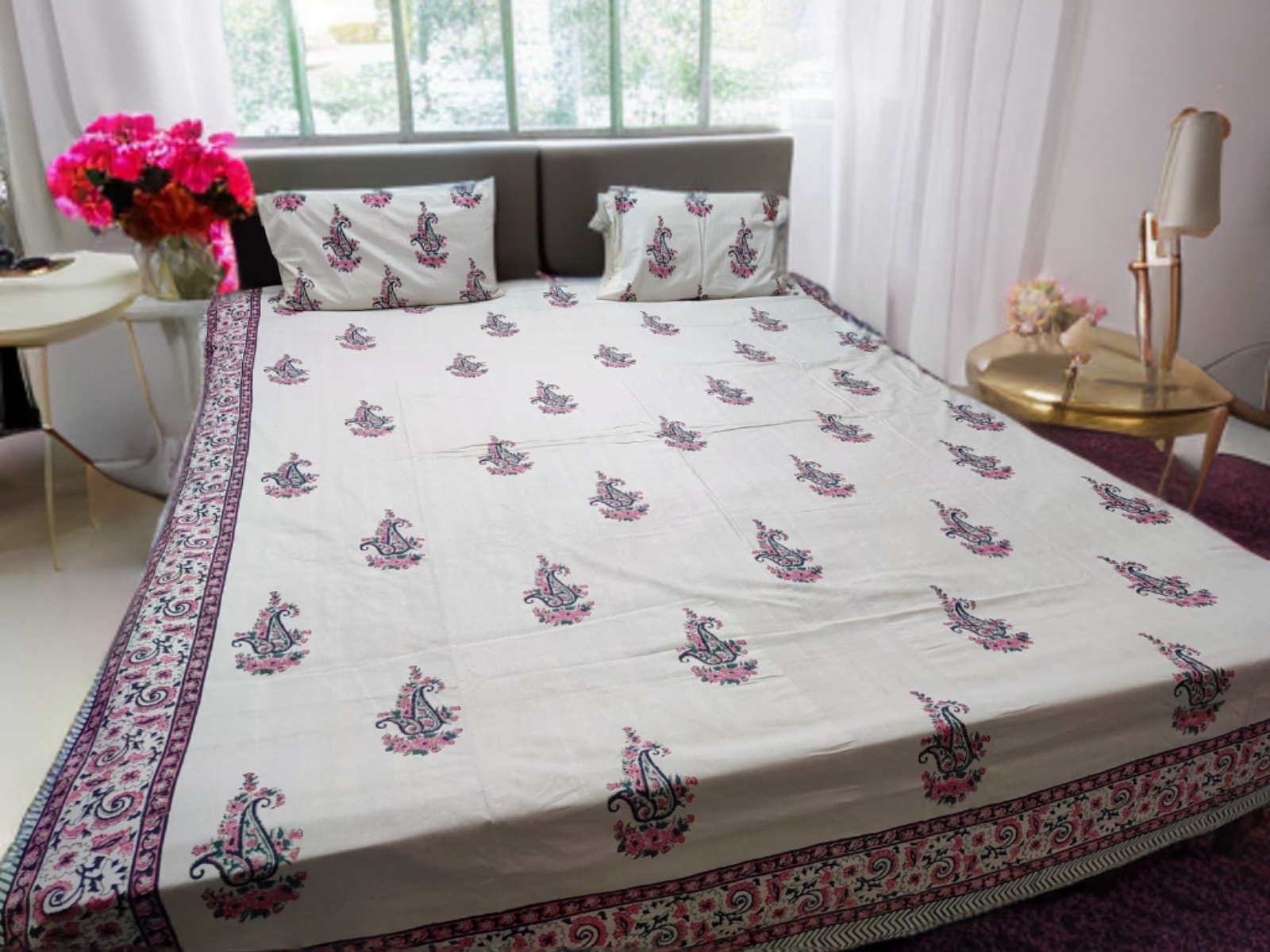 PURE COTTON JAIPUR HAND BLOCK PRINT DOUBLE BEDSHEET SETDOUBLE BED SHEET HAND BLOCK PRINT - WHITE  