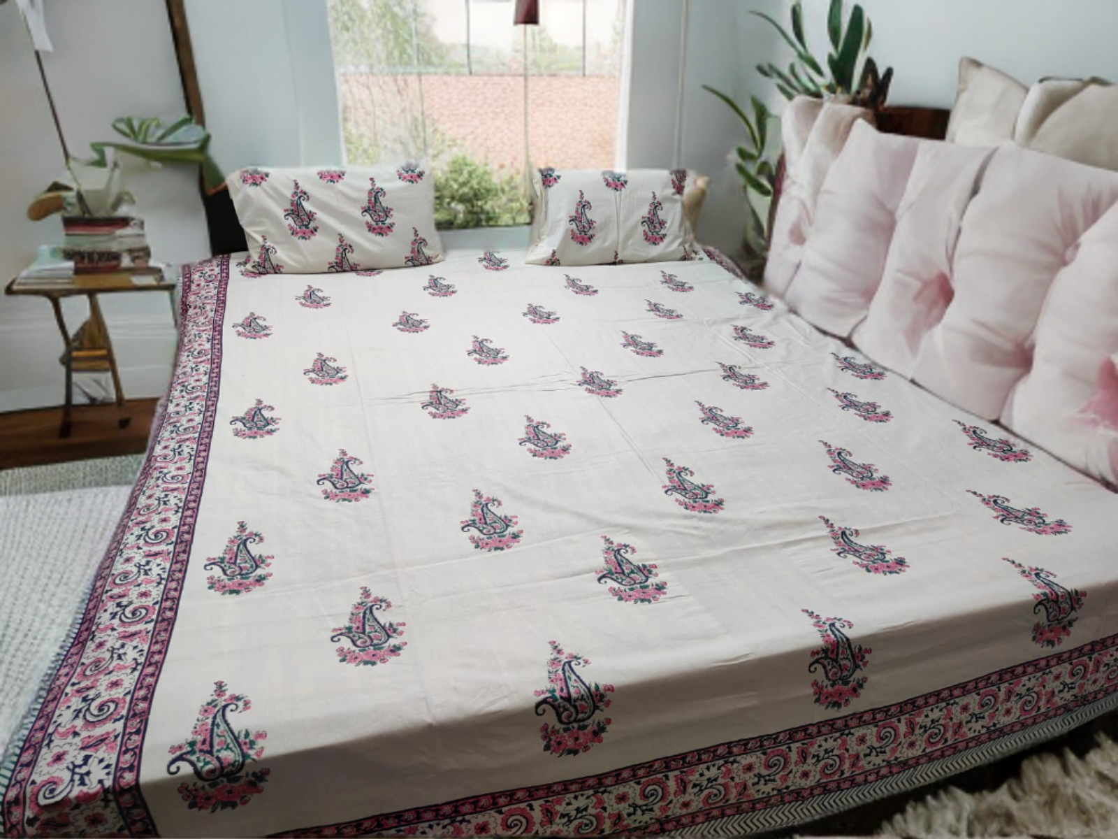 PURE COTTON JAIPUR HAND BLOCK PRINT DOUBLE BEDSHEET SETDOUBLE BED SHEET HAND BLOCK PRINT - WHITE  