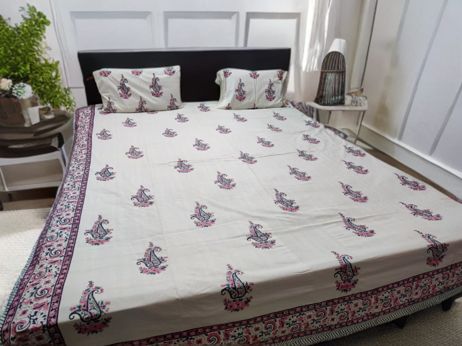 PURE COTTON JAIPUR HAND BLOCK PRINT DOUBLE BEDSHEET SETDOUBLE BED SHEET HAND BLOCK PRINT - WHITE  