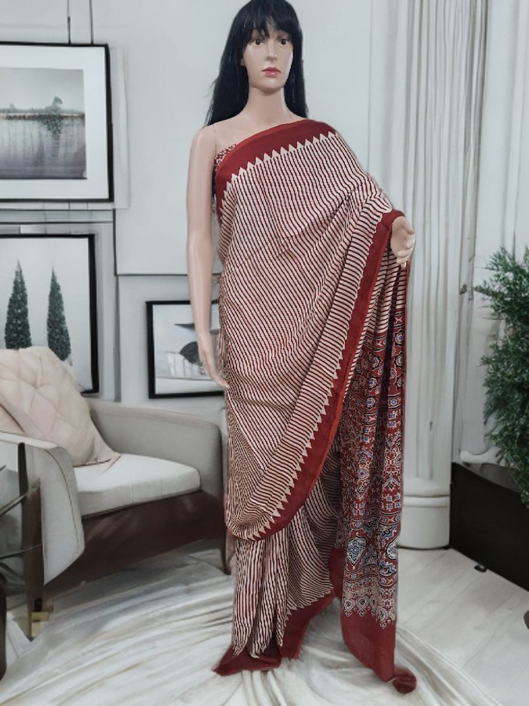 Ajrakh Modal Silk Saree