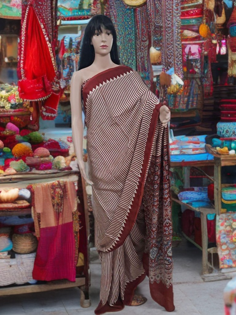 Ajrakh Modal Silk Saree