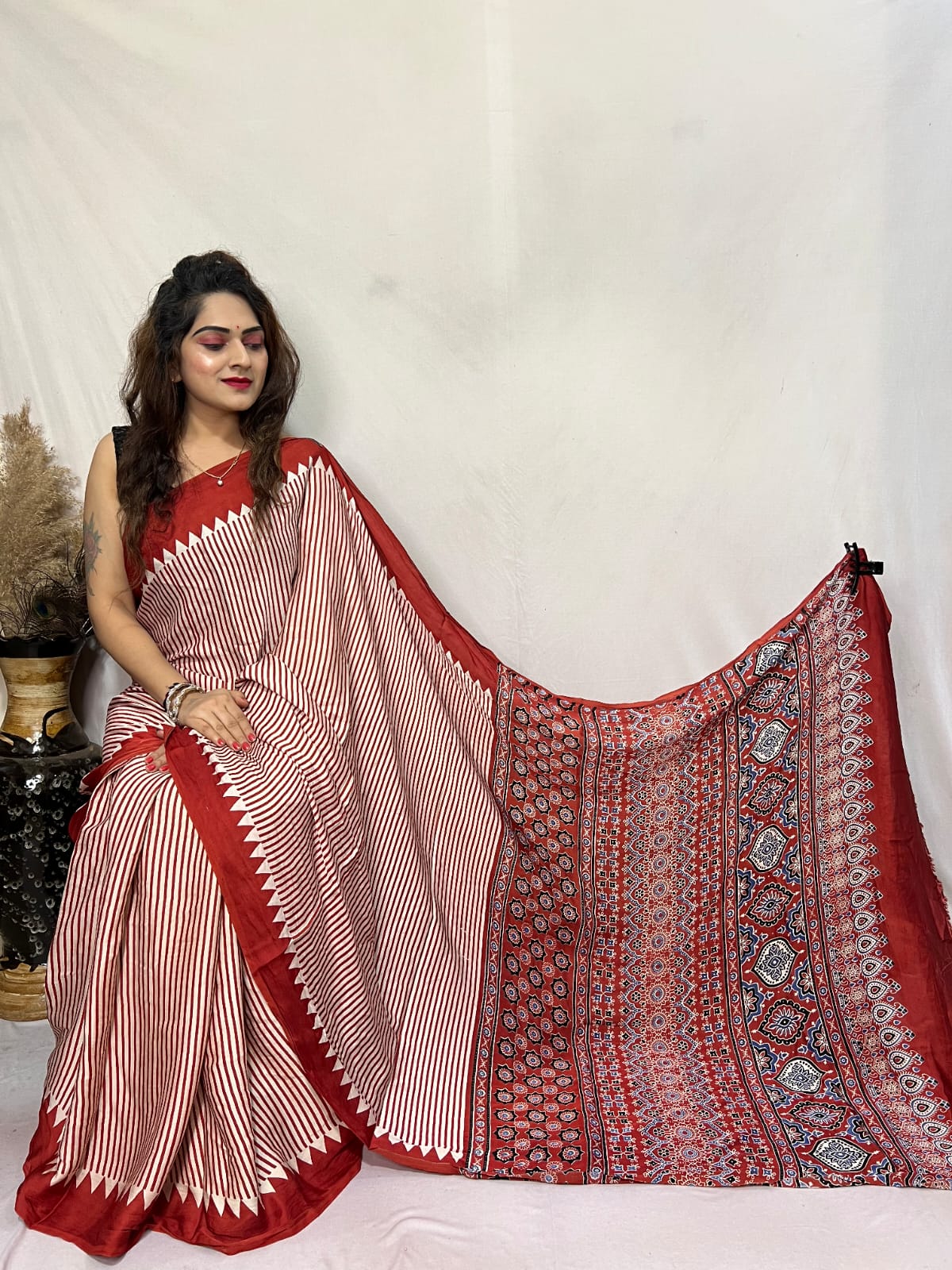 Ajrakh Modal Silk Saree