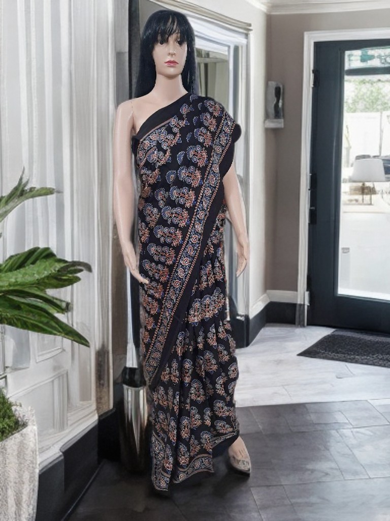 Ajrakh Modal Silk Saree