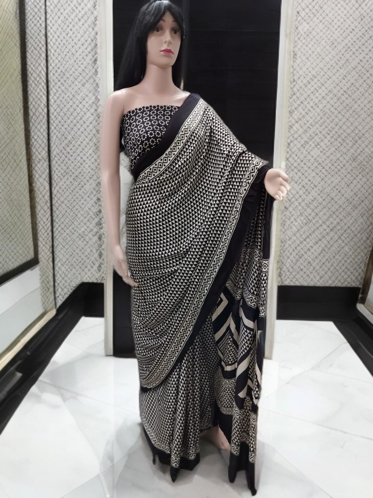 Ajrakh Modal Silk Saree