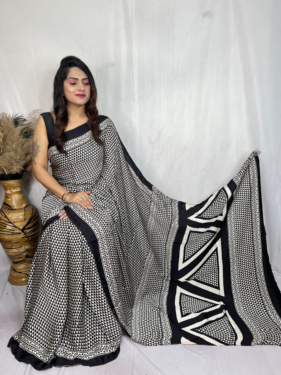 Ajrakh Modal Silk Saree