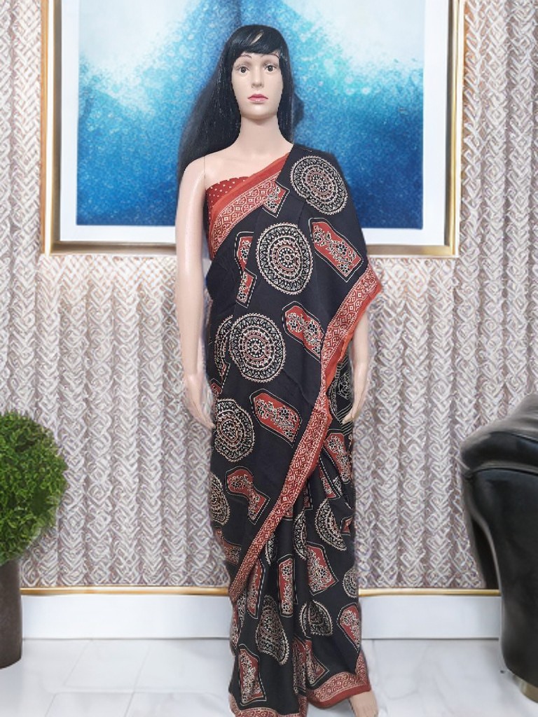Ajrakh Modal Silk Saree