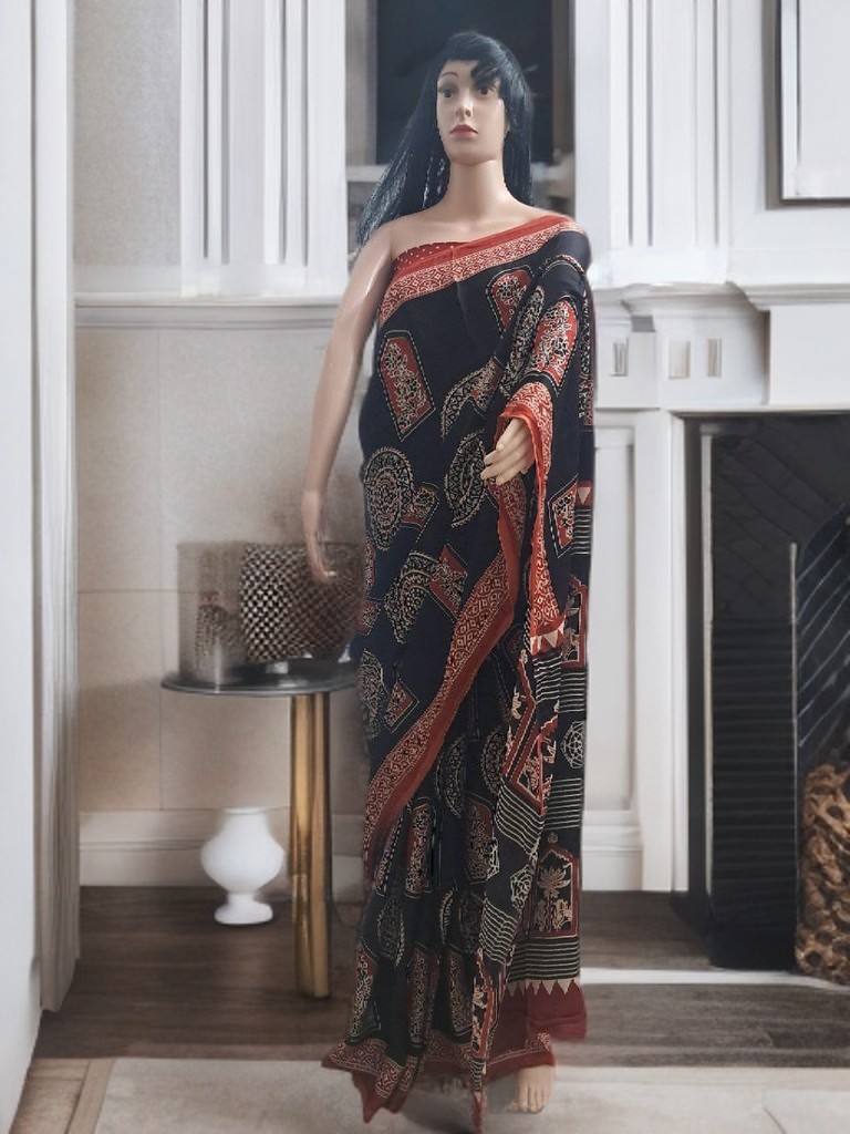 Ajrakh Modal Silk Saree