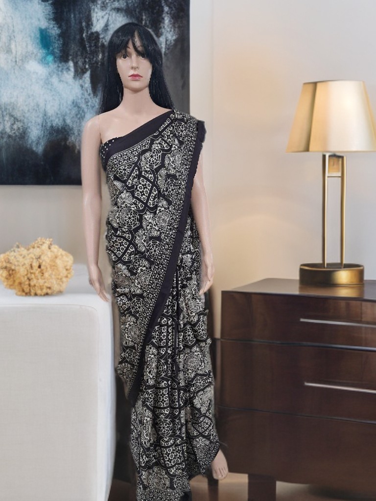 Ajrakh Modal Silk Saree
