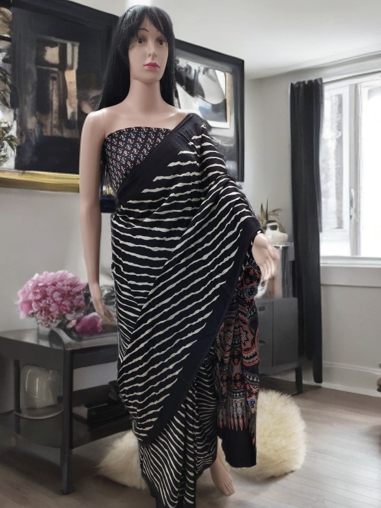 Ajrakh Modal Silk Saree