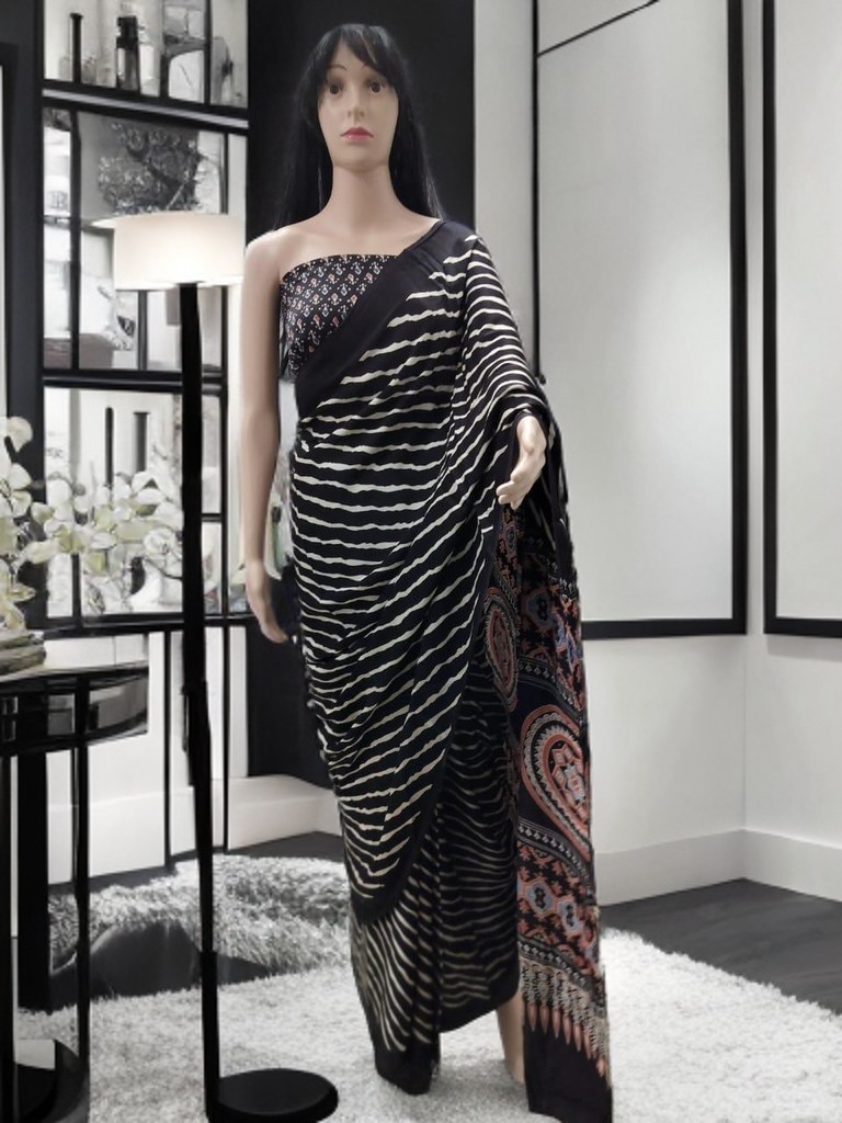 Ajrakh Modal Silk Saree