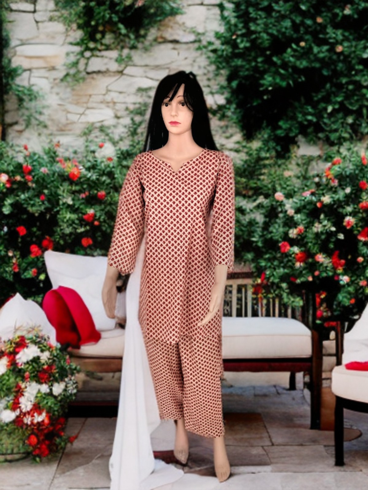 CO-ORD SET RED AND CREAM