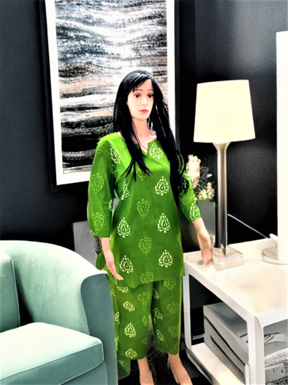 CO-ORD SET GREEN AND WHITE