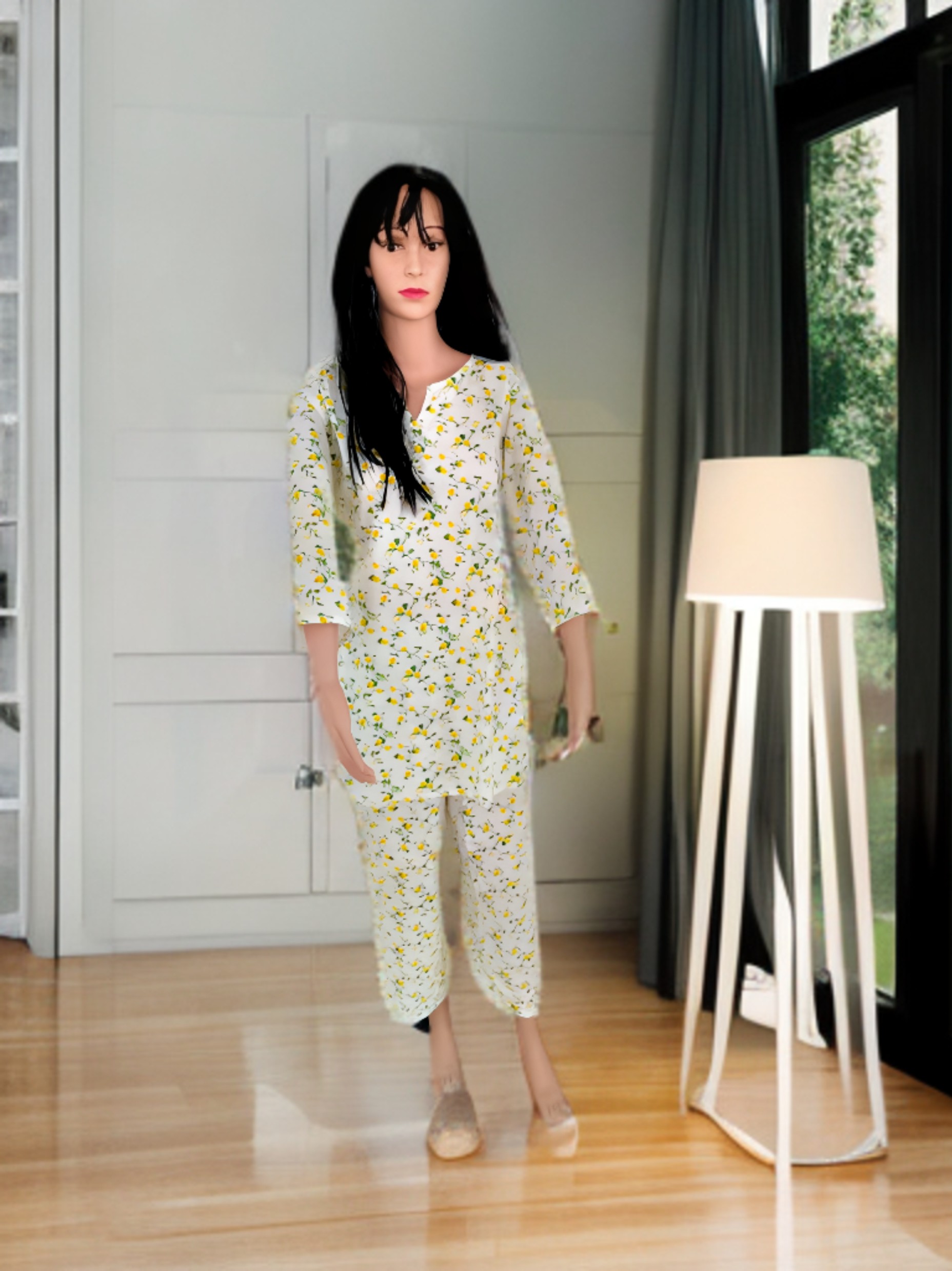 CO-ORD SET WHITE AND YELLOW FLORAL