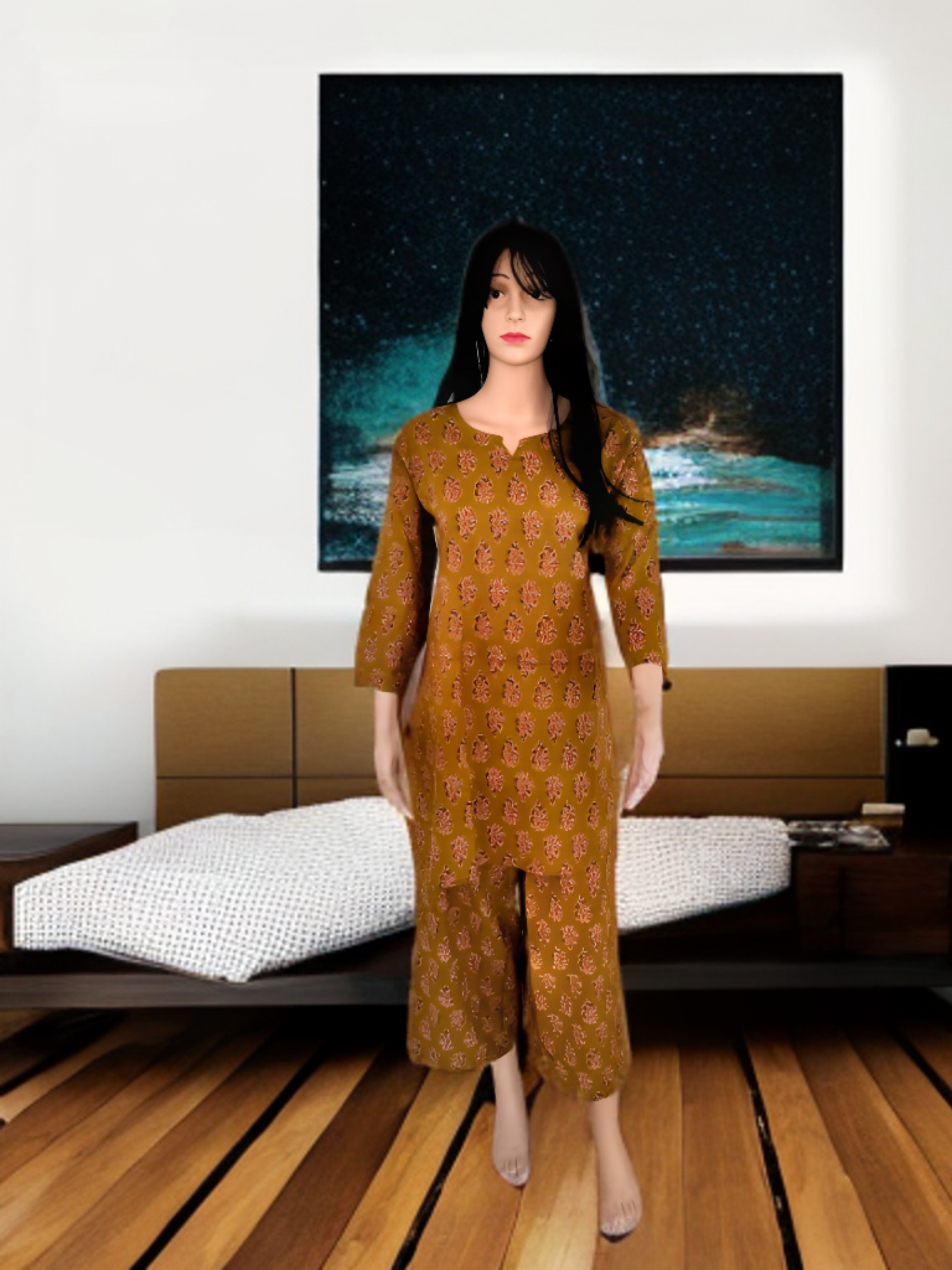 CO-ORD SET DARK BROWN - FLORAL