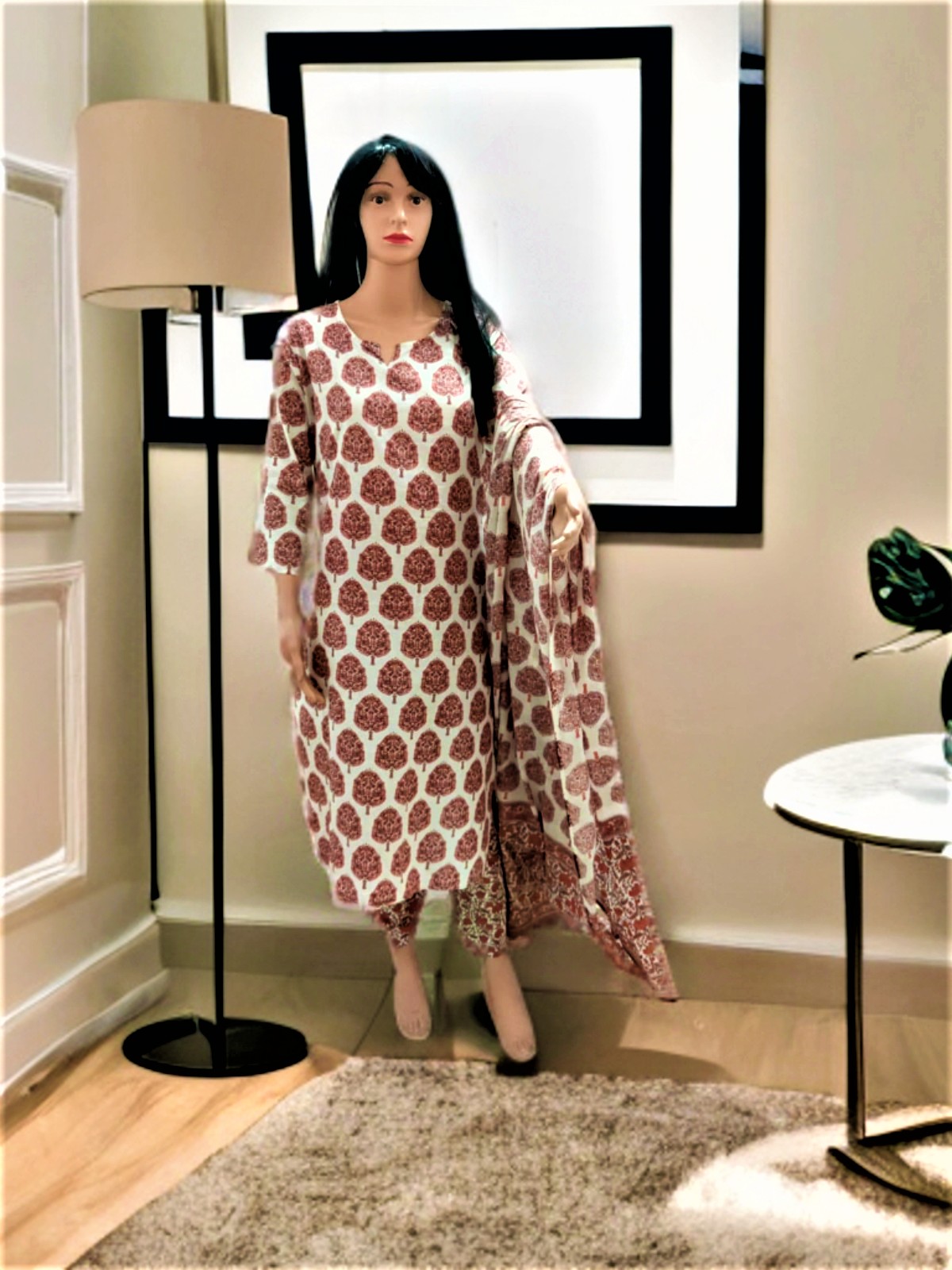 SUIT WITH DUPATTA – WHITE AND ONION PINK