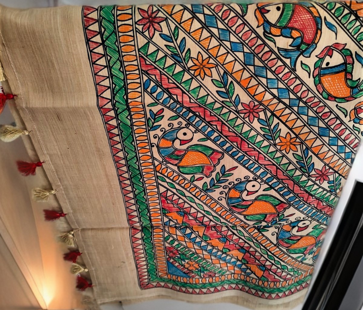 BHAGALPURI SILK SAREE WITH MADHUVANI HAND PAINTING