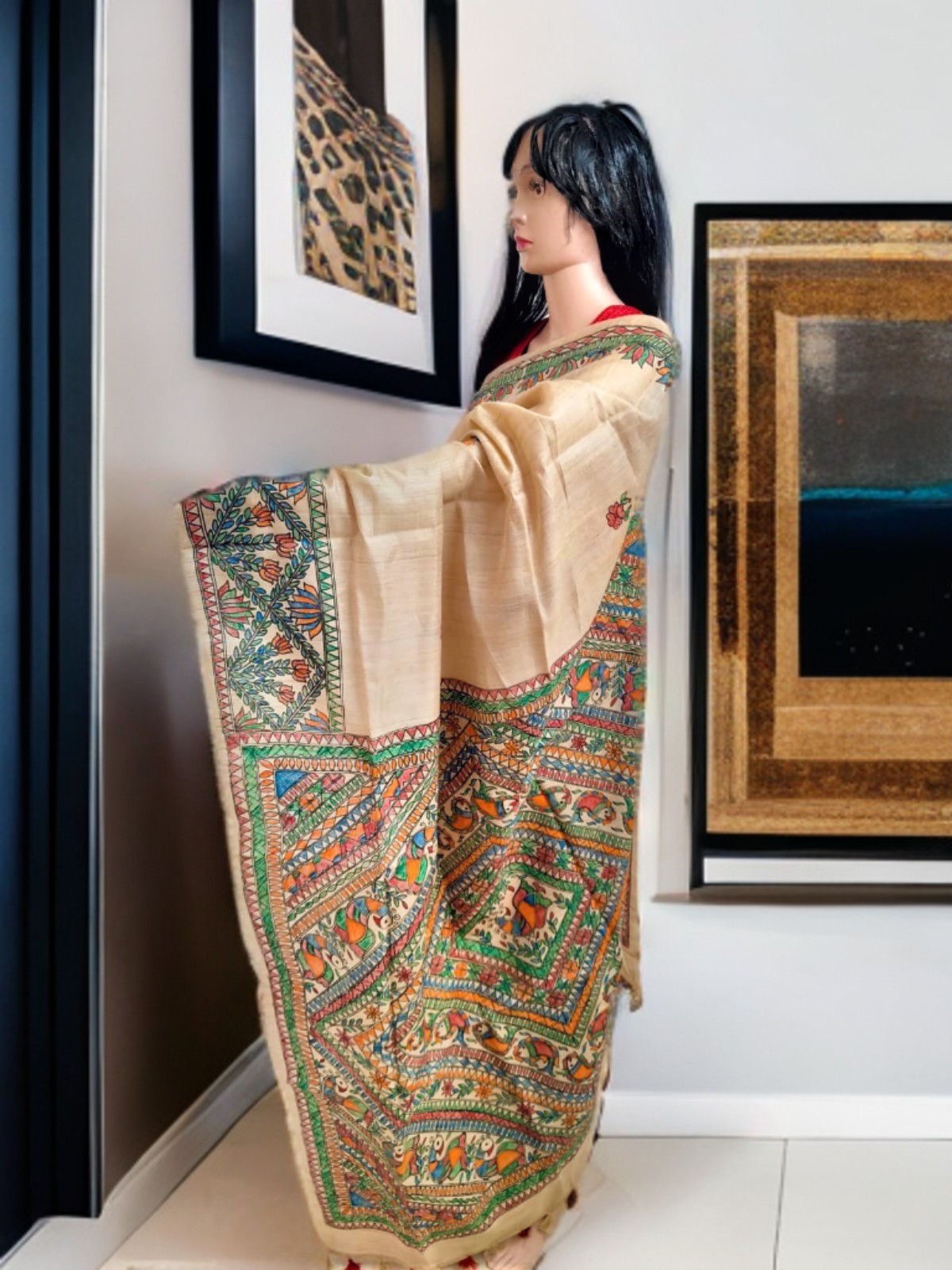 BHAGALPURI SILK SAREE WITH MADHUVANI HAND PAINTING
