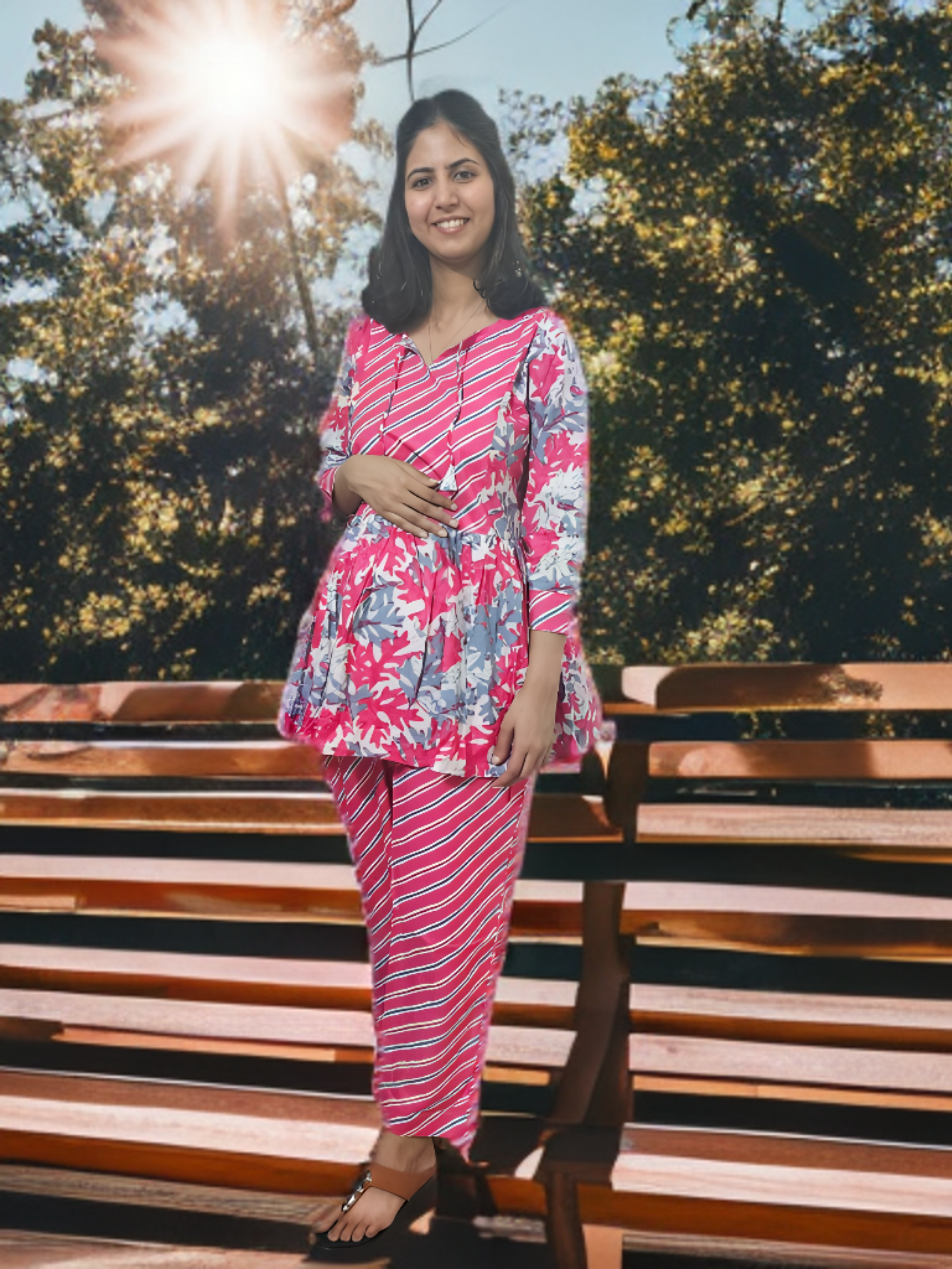 CO-ORD SET PINK AND WHITE STRIPED
