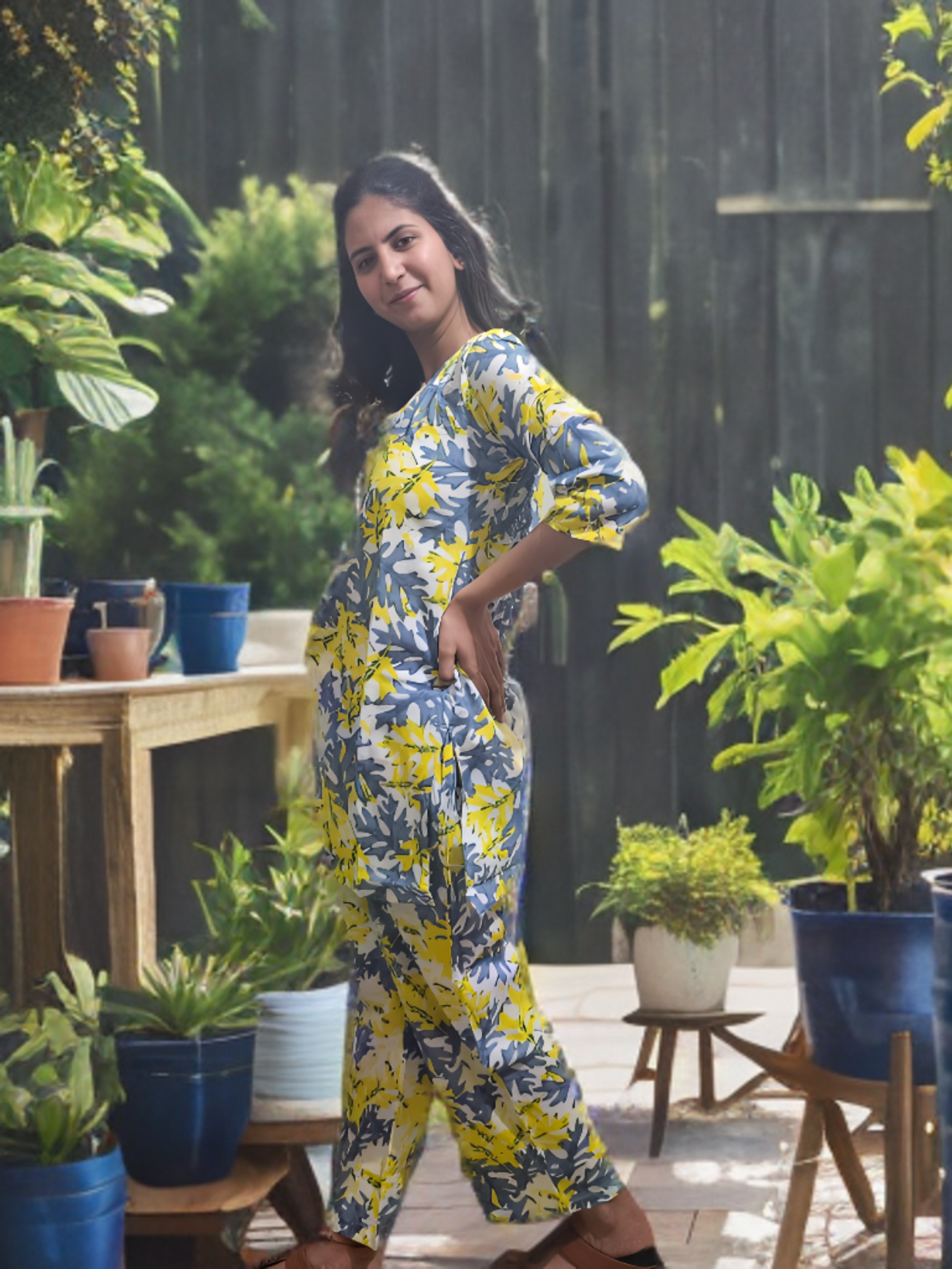 CO-ORD SET YELLOW WHITE & GREY 