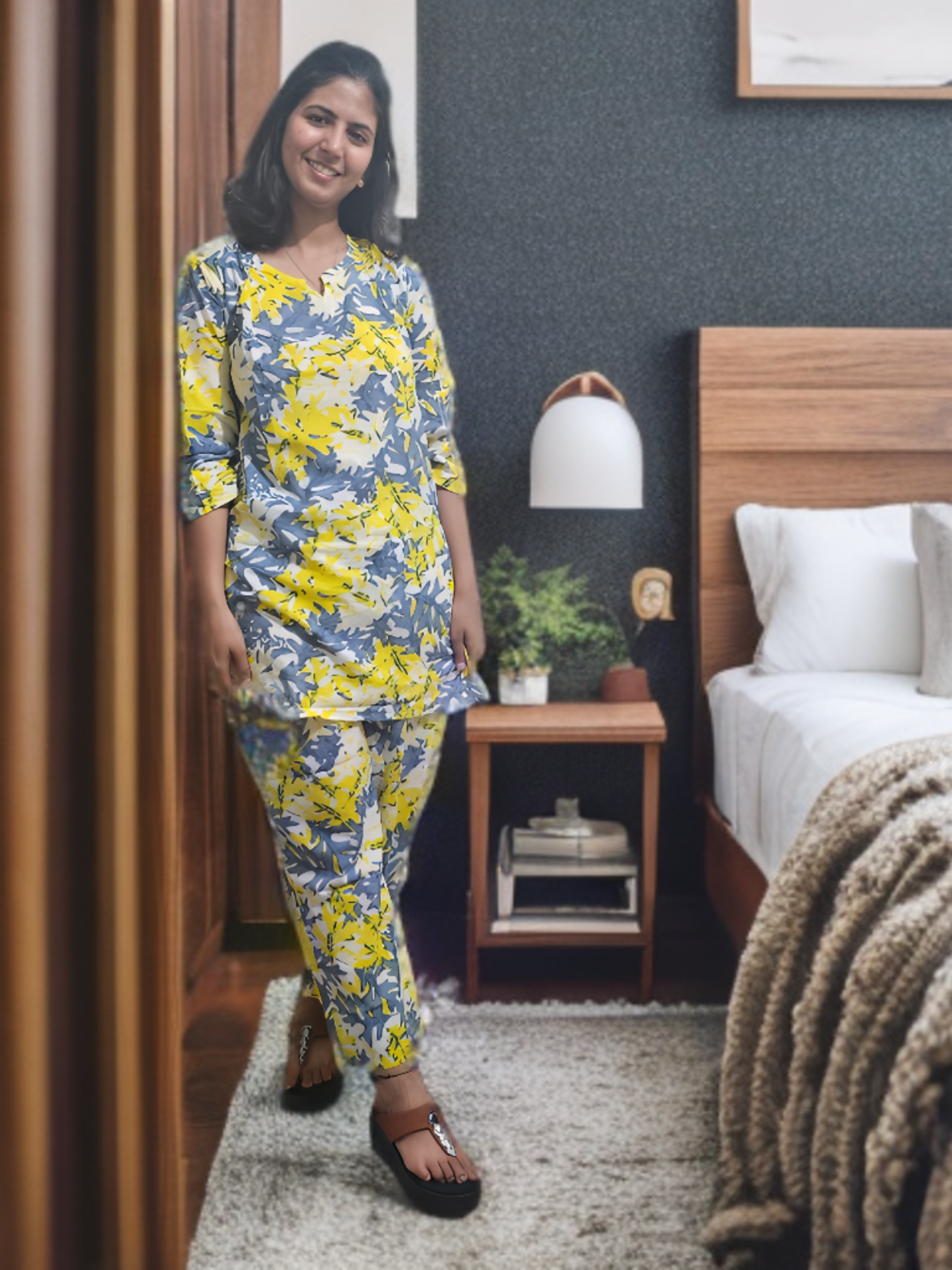 CO-ORD SET YELLOW WHITE & GREY 