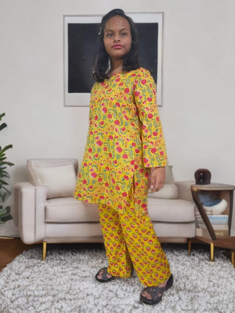 CO-ORD SET YELLOW  WITH MOTIFS