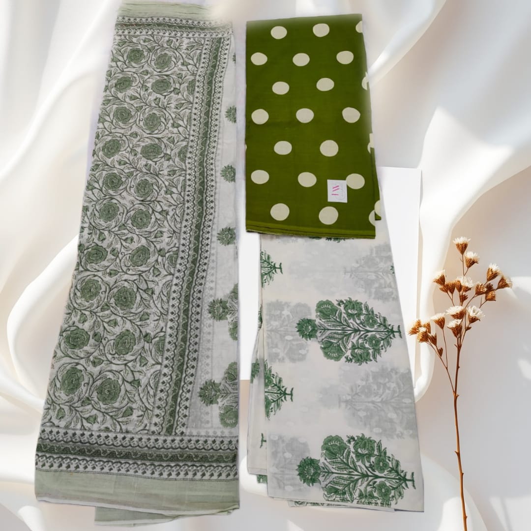 Sanganeri Cotton Suit Set – “Bloom in Every Block, Grace in Every Thread”