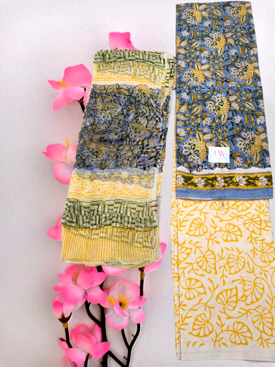 Aasmani Phool Sanganeri Cotton Suit Set – “Where Blue Blossoms, Sunshine Follows”