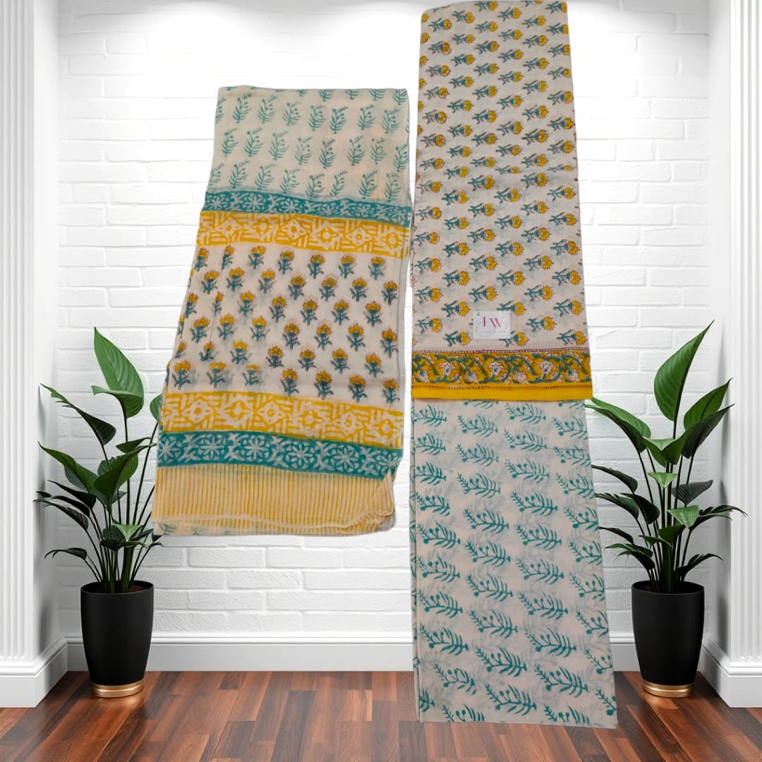Gulbano Sanganeri Cotton Suit Set – “Sunlight in Threads, Tradition in Bloom”