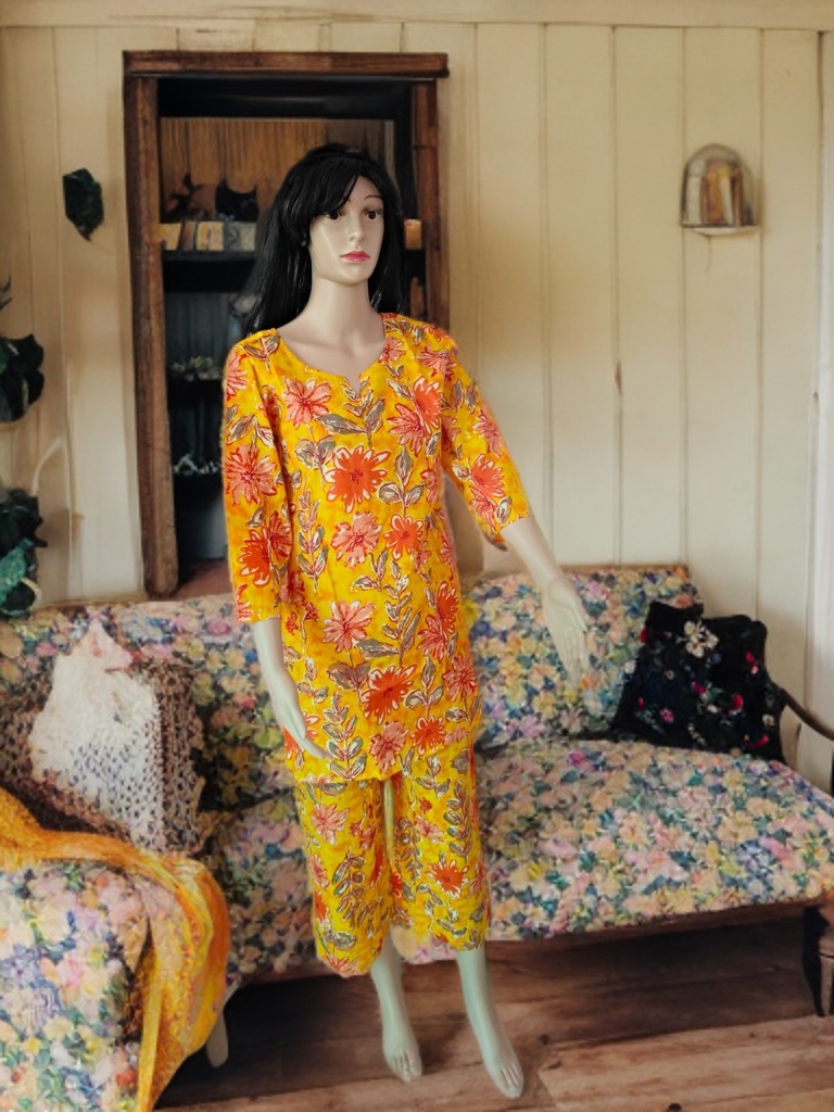 Jaipur Sanganeri Handblock Cotton Co-ord Set – Sunflower Bloom