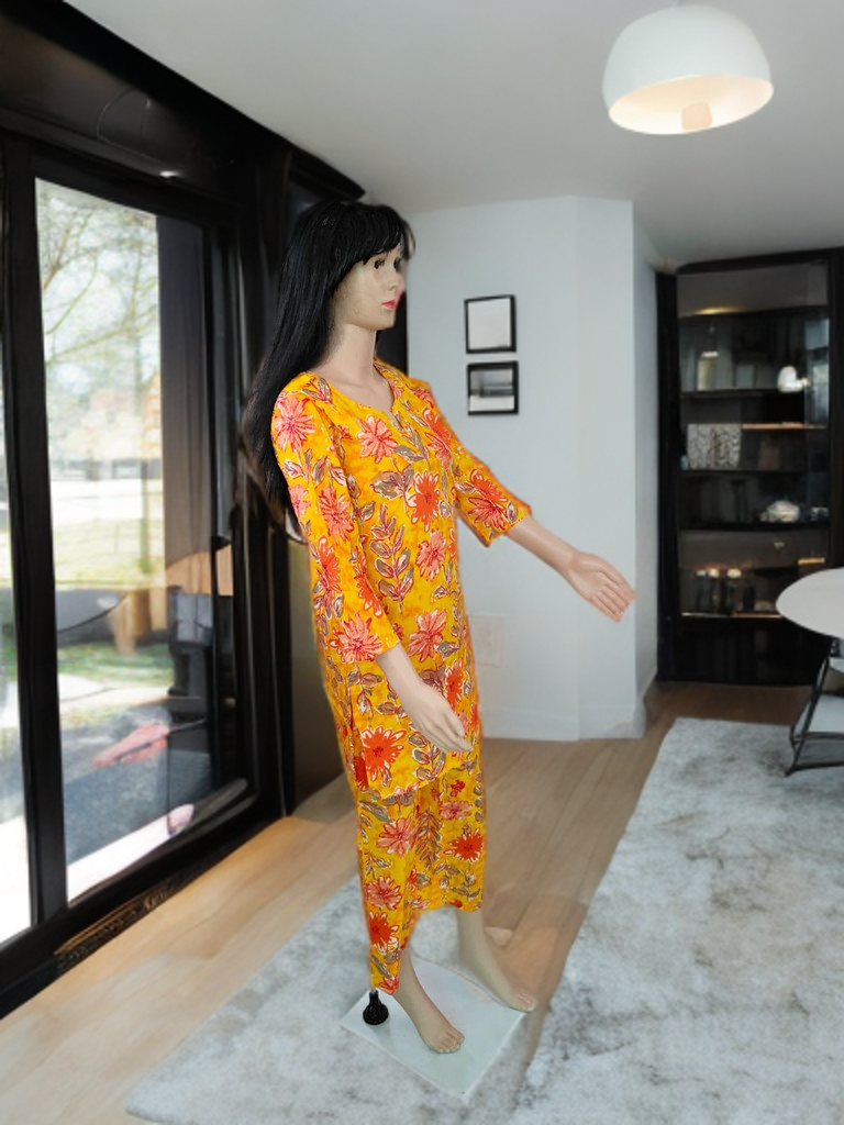 Jaipur Sanganeri Handblock Cotton Co-ord Set – Sunflower Bloom