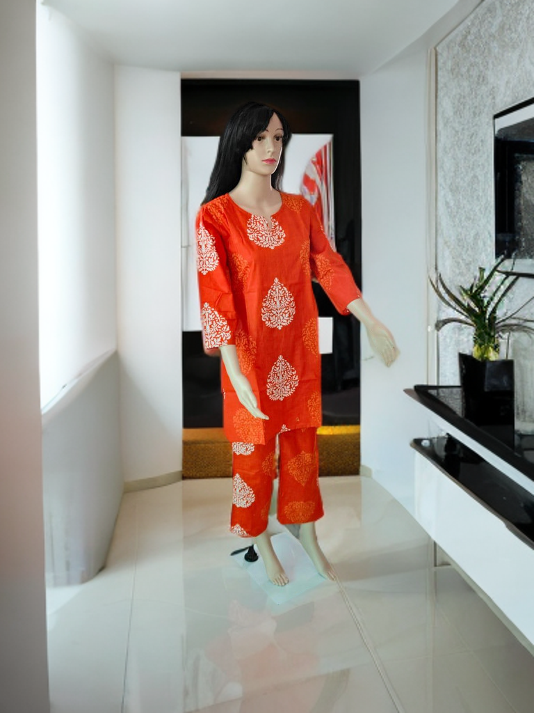 Jaipur Sanganeri Handblock Cotton Co-ord Set – Rust Bloom