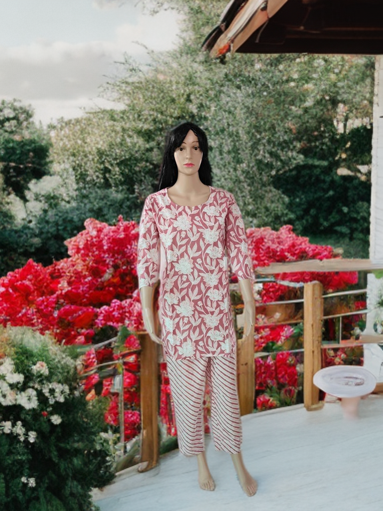 Jaipur Sanganeri Handblock Cotton Co-ord Set – Rose Bloom