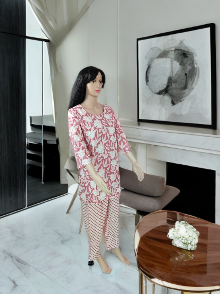 Jaipur Sanganeri Handblock Cotton Co-ord Set – Rose Bloom