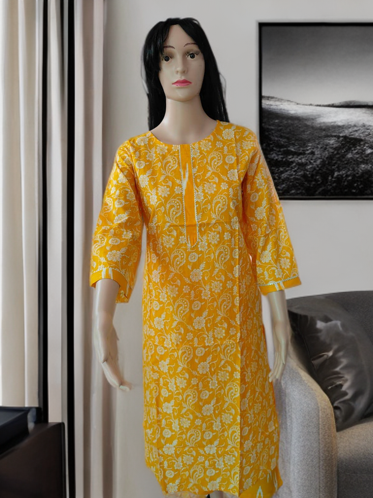 Jaipur Sanganeri Cotton Co-ord Set – Mustard Vine