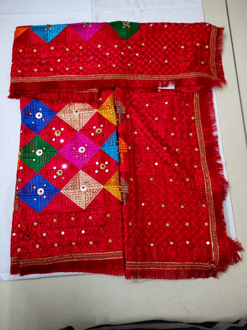 Phulkari Mirrorwork Dupatta – “Threads of Punjab, Sparkle of Celebration”