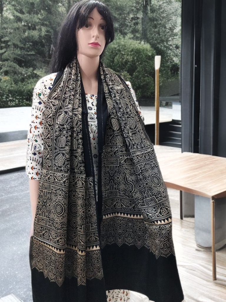 Ajrakh Modal Silk Stole – Noir Royalty