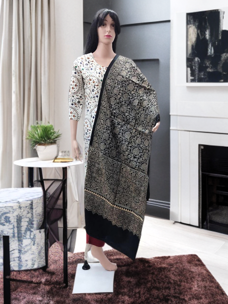 Ajrakh Modal Silk Stole – Noir Royalty