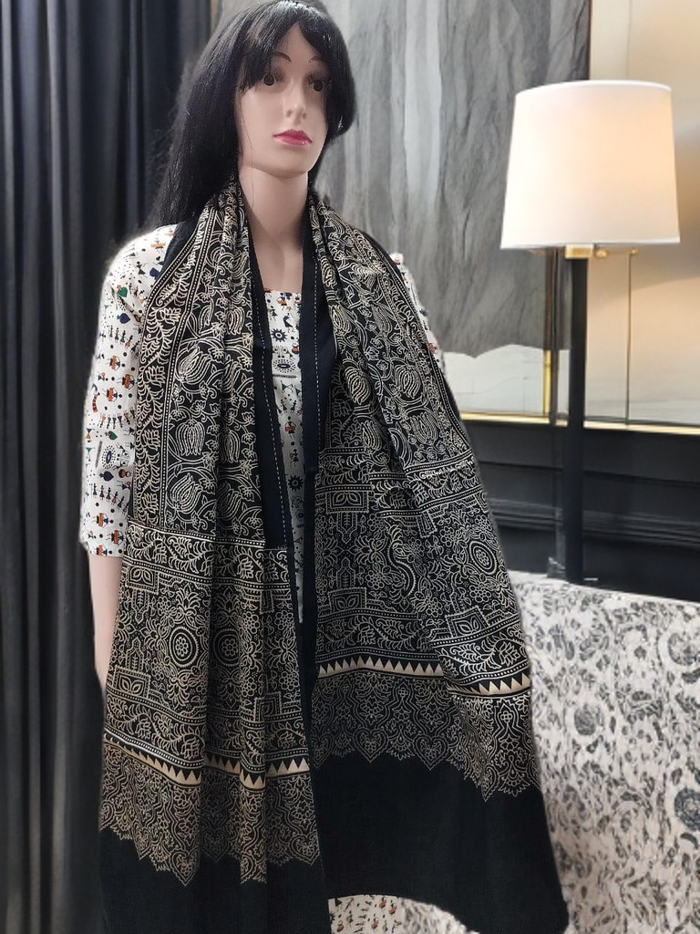 Ajrakh Modal Silk Stole – Noir Royalty
