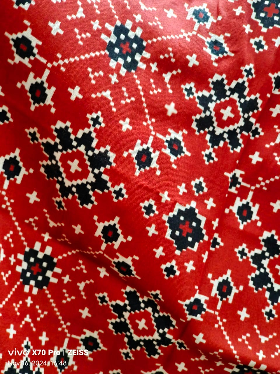 Ajrakh Modal Silk Stole – Scarlet Symphony