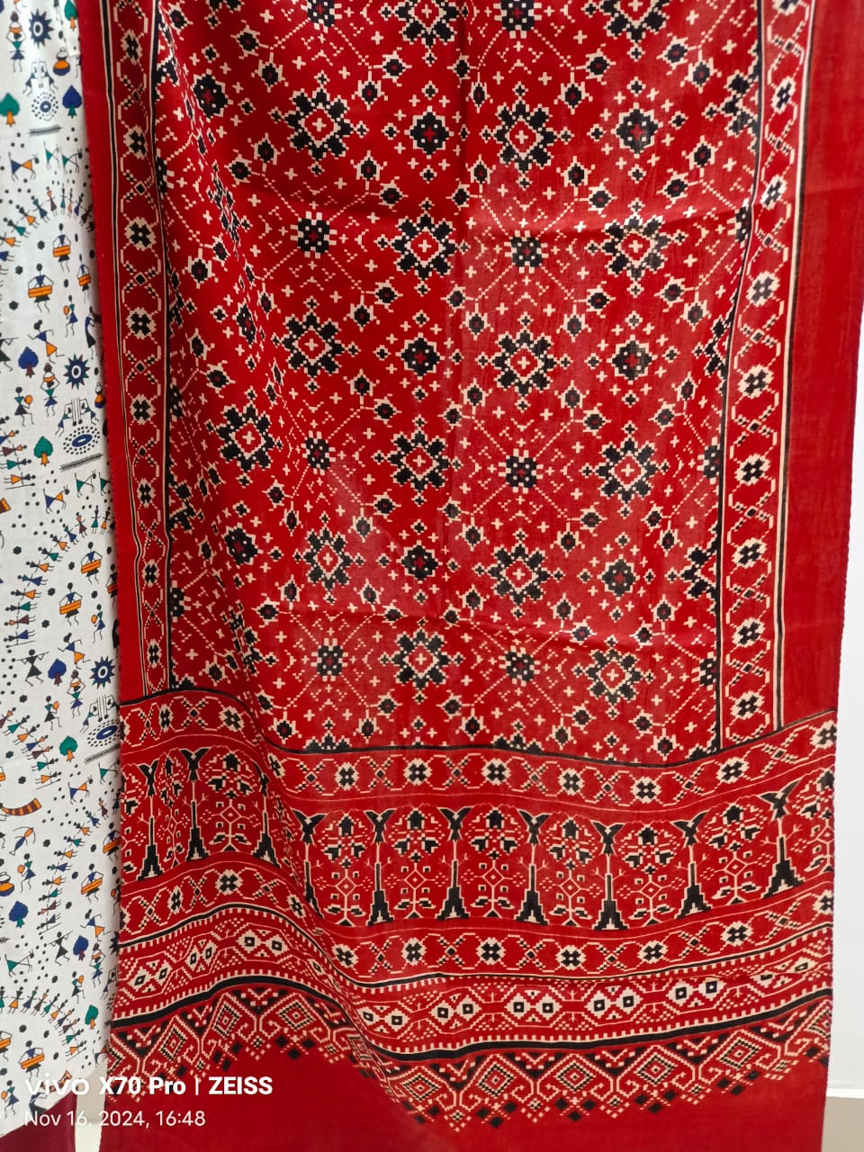 Ajrakh Modal Silk Stole – Scarlet Symphony