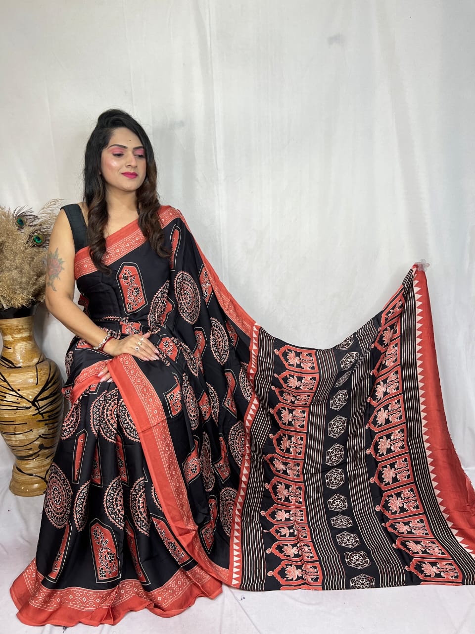 Ajrakh Modal Silk Saree
