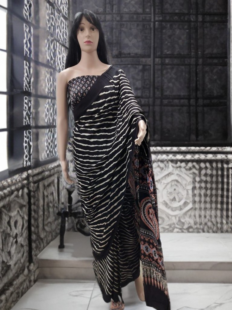 Ajrakh Modal Silk Saree