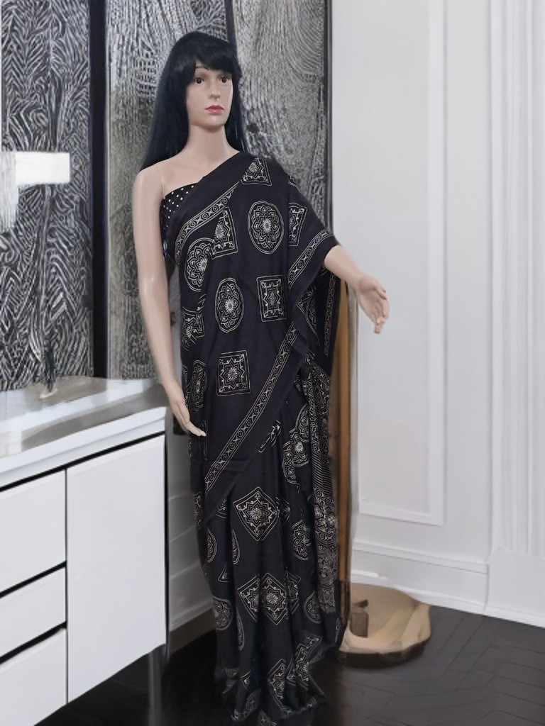Ajrakh Modal Silk Saree