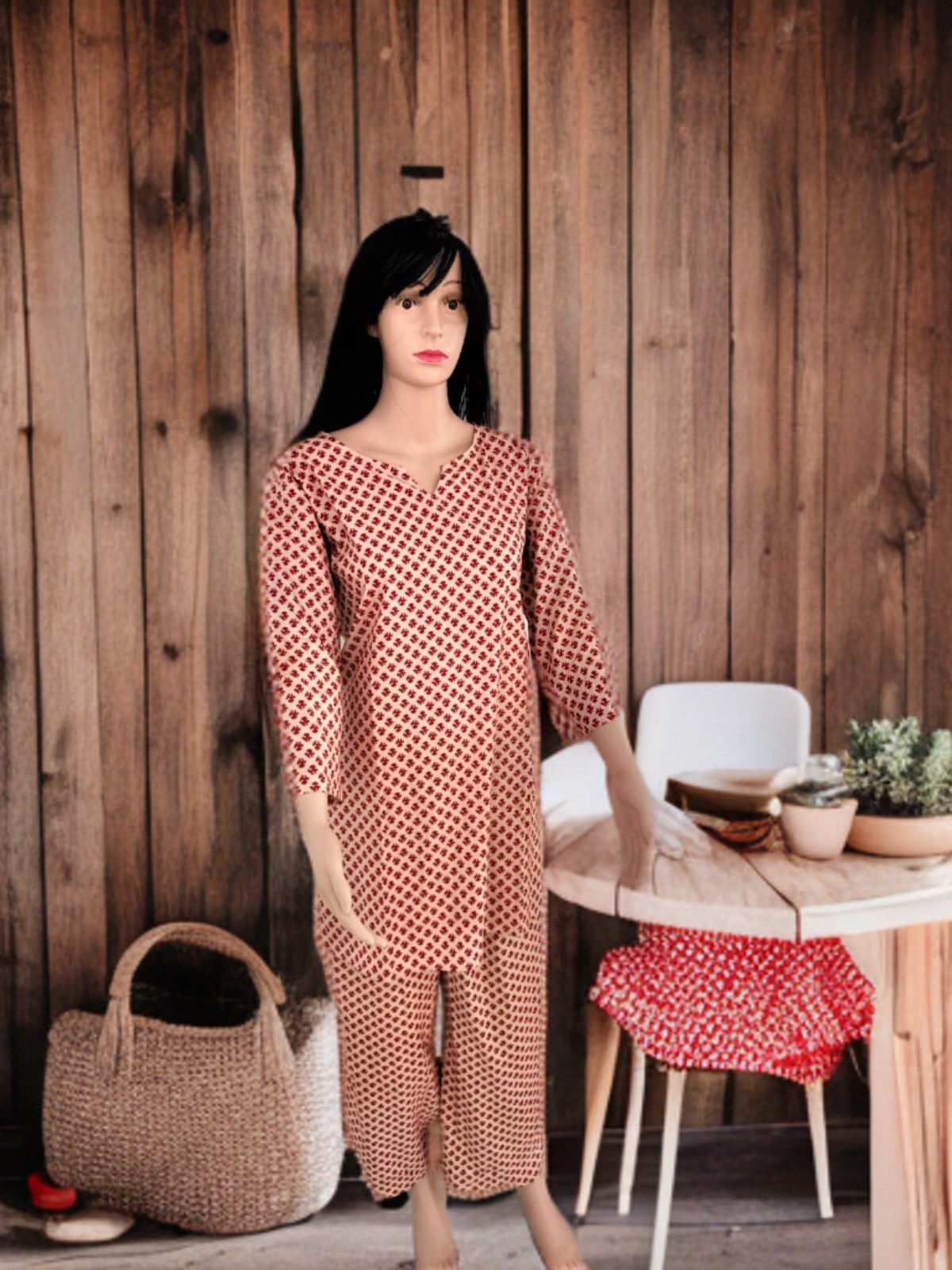 CO-ORD SET RED AND CREAM